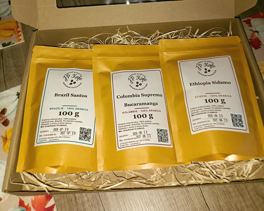 Malá degustační sada, tři kávy po 100 g v krabici